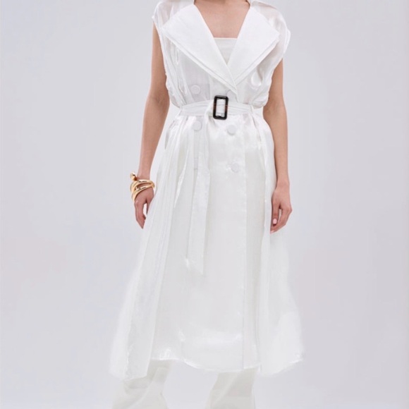 AKIRA Dresses & Skirts - AKIRA White Belted Midi Sheer Coat Dress/Duster